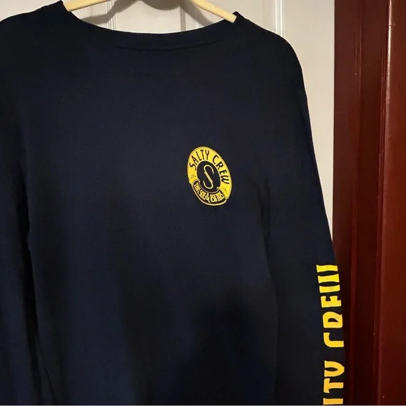 Salty Crew Men’s Size Large Waffleknit Navy Sweatshirt Thermal Yellow Logo - Picture 3 of 10